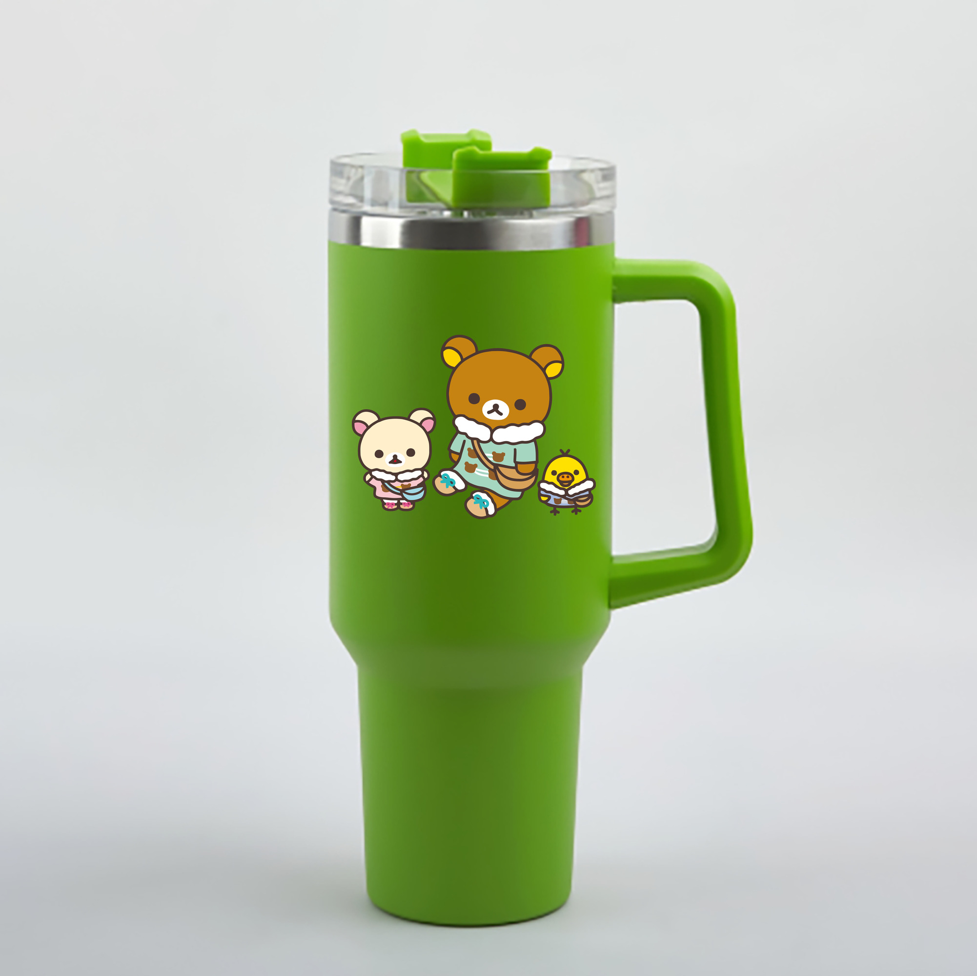 （画像用） リラックマ リラックマ キイロイトリ Rilakkuma Korilakkuma Kiiroitori 1200mL車用タンブラー - クリスタルステッカー（プラスチックストロー付き）